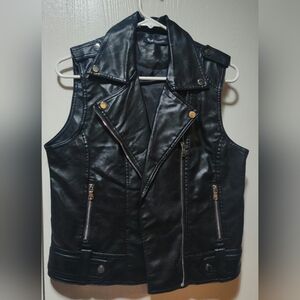 Black Faux Leather Biker Vest